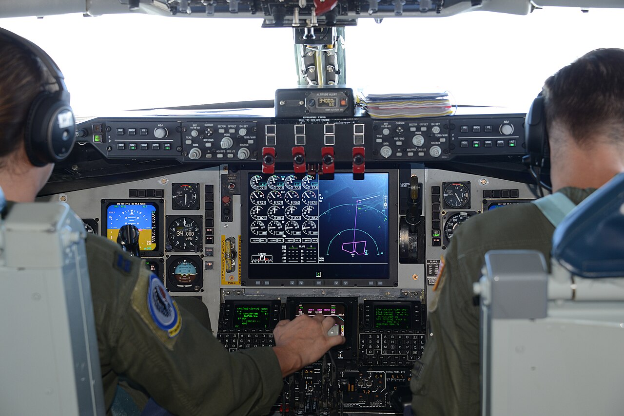 Glass cockpit instruments aboard a KC-135 aircraft